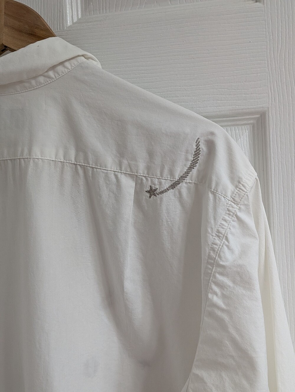 Vintage 90s‎ Esprit Celestial Embroidered Shirt White Stars Moon Made Hong Kong - Picture 6 of 7